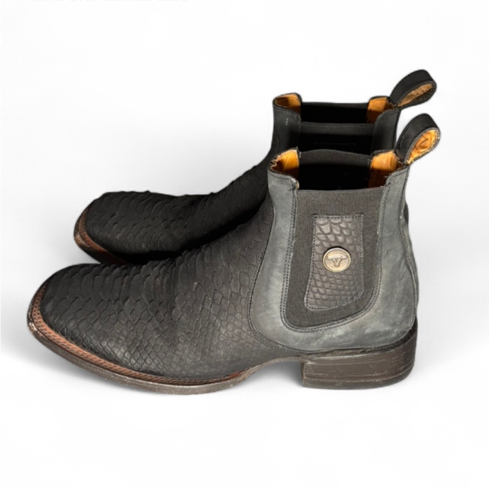 Hooch The Rancher Brand Black Matte Leather Imitation Python Texture Cowboy Boot